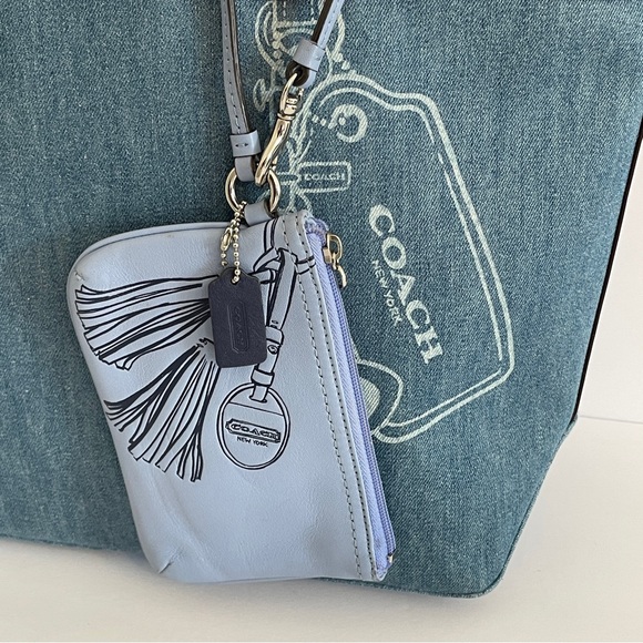 Coach Legacy Tassels Motif Leather Wristlet Blue Navy - Picture 1 of 8